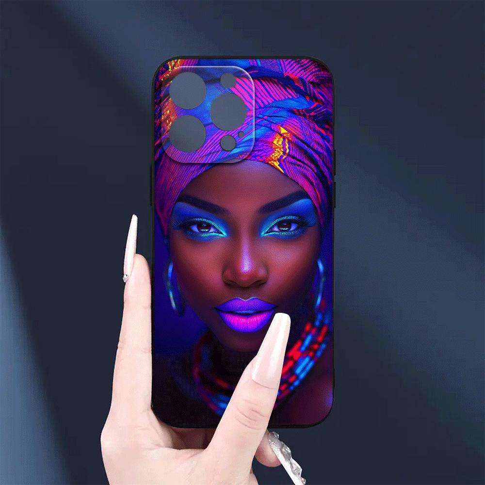 1Pc Black For iPhone 15 Plus African Beauty Featuring Headwraps Phone Case
