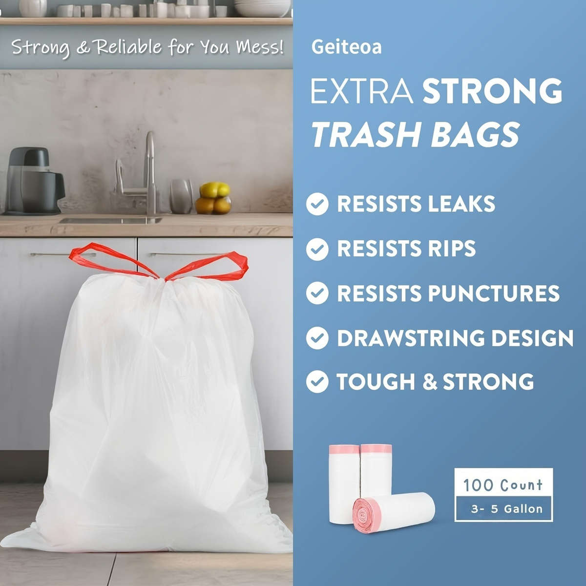 Trash Bag4Gallon 100Count 5 Rolls