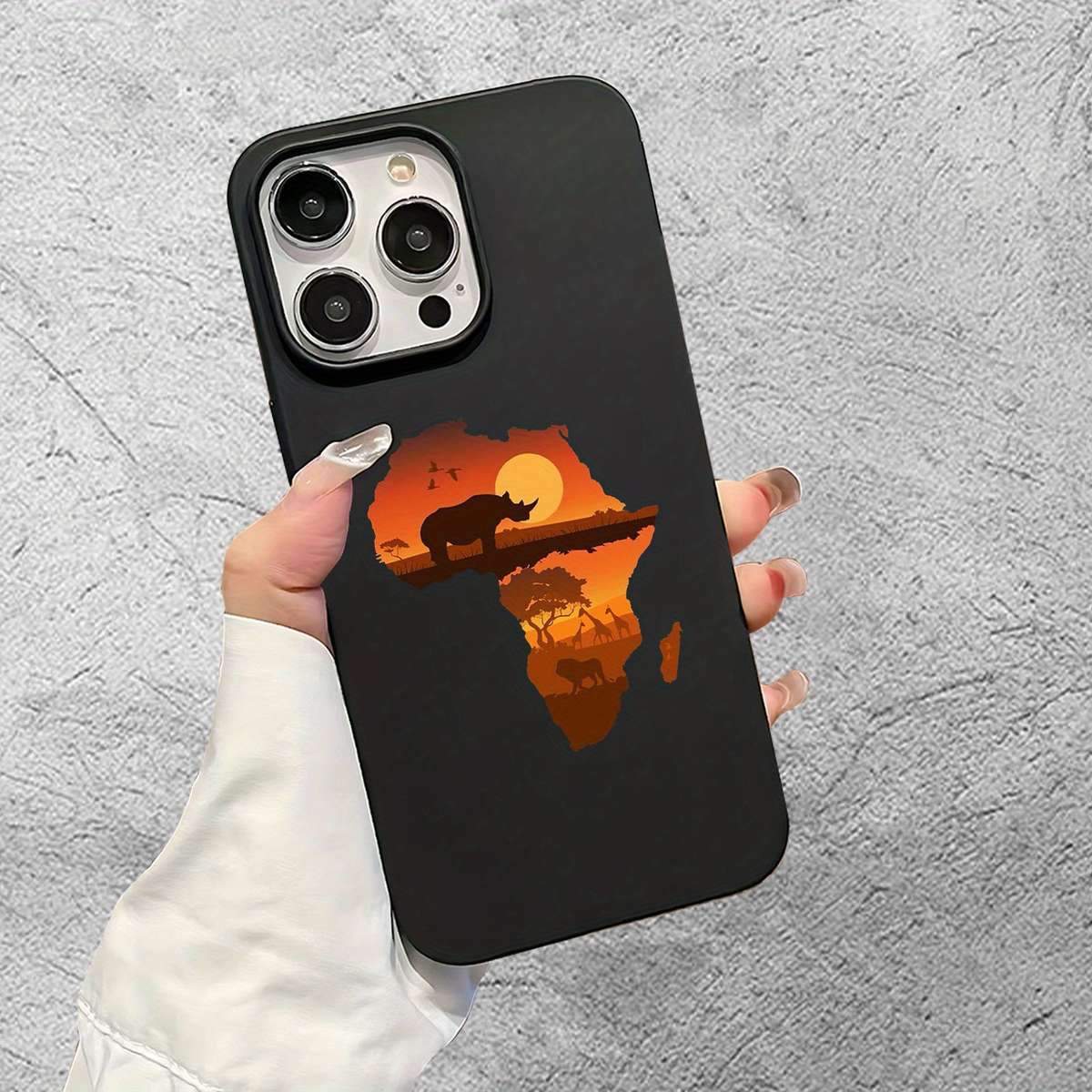 1Pc Black For iPhone 16 Plus African Continent Pattern Phone Case