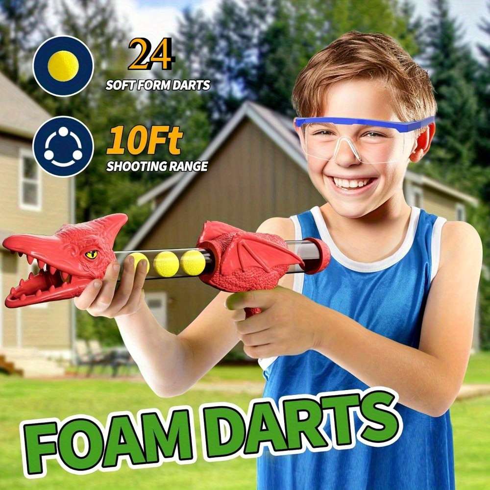 Dinosaur Shooting Toy Goggles Dinosaur Shape Air Pump Launcher Movable Dinosaur