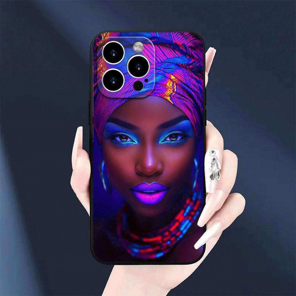 1Pc Black For iPhone 15 Plus African Beauty Featuring Headwraps Phone Case