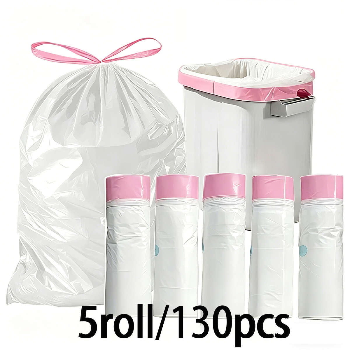 Trash Bagwhite Pink 5 Rolls130 Pcs
