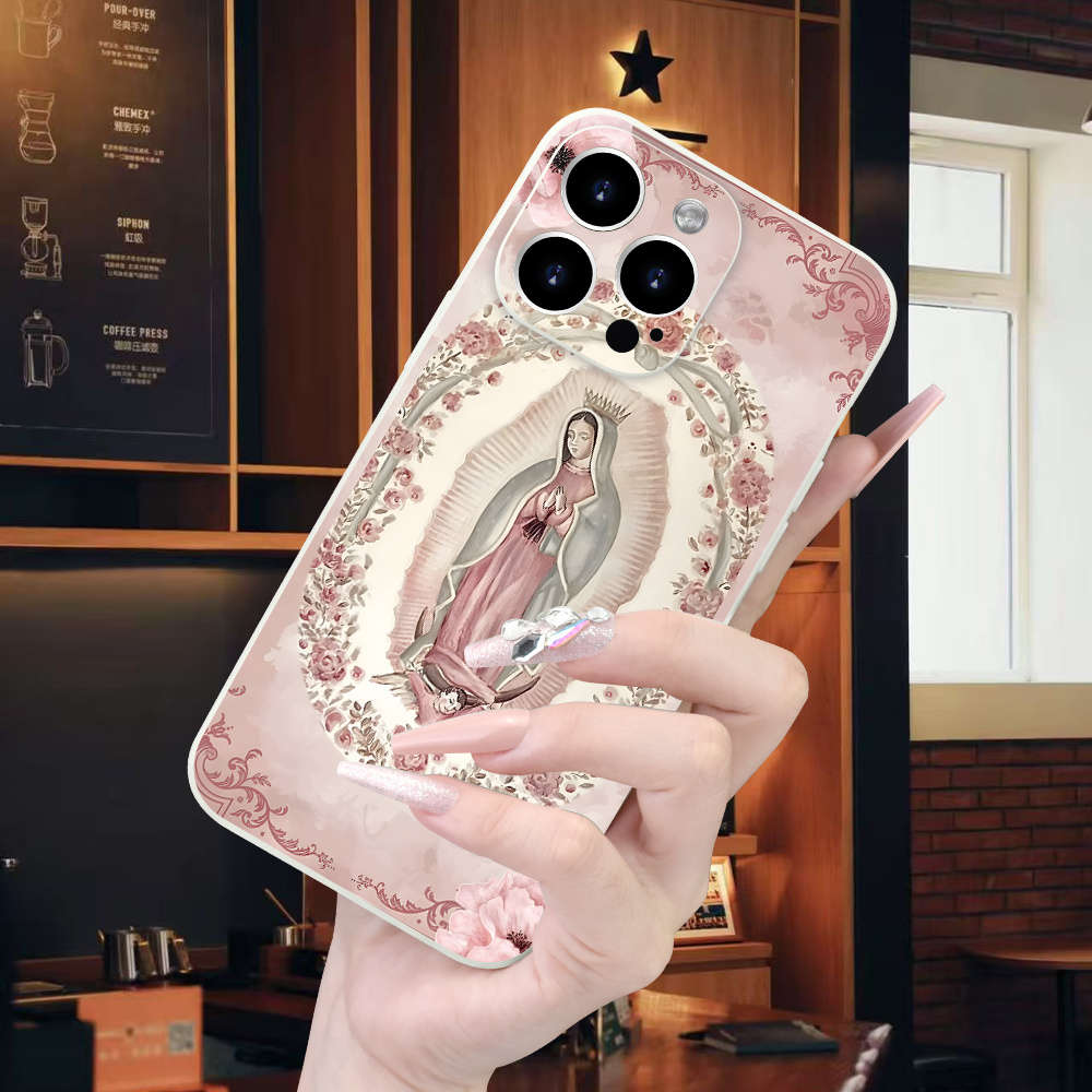 1Pc Beige For iPhone 15 Pro Retro Virgin Mary Phone Case