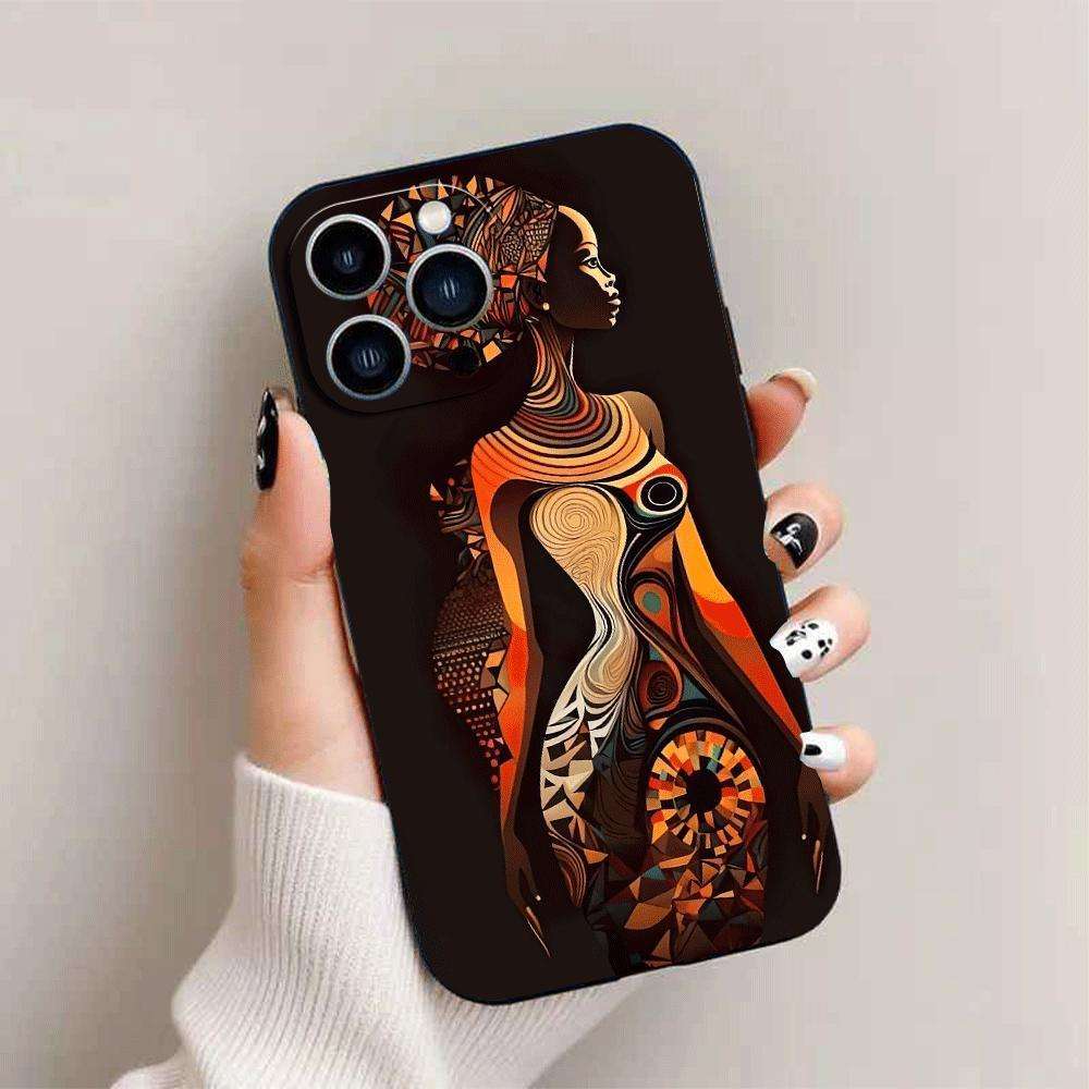 1Pc Black For iPhone 14 African Style TPU Phone Case