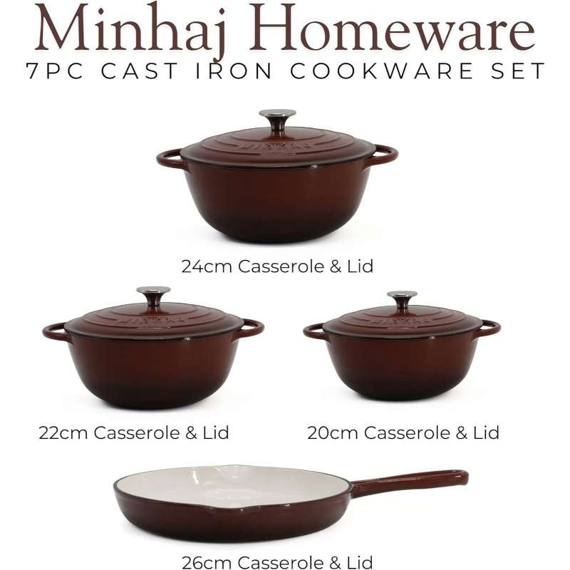 7Pcs Elite Heavy Duty Cast Iron Dutch Oven Catering
