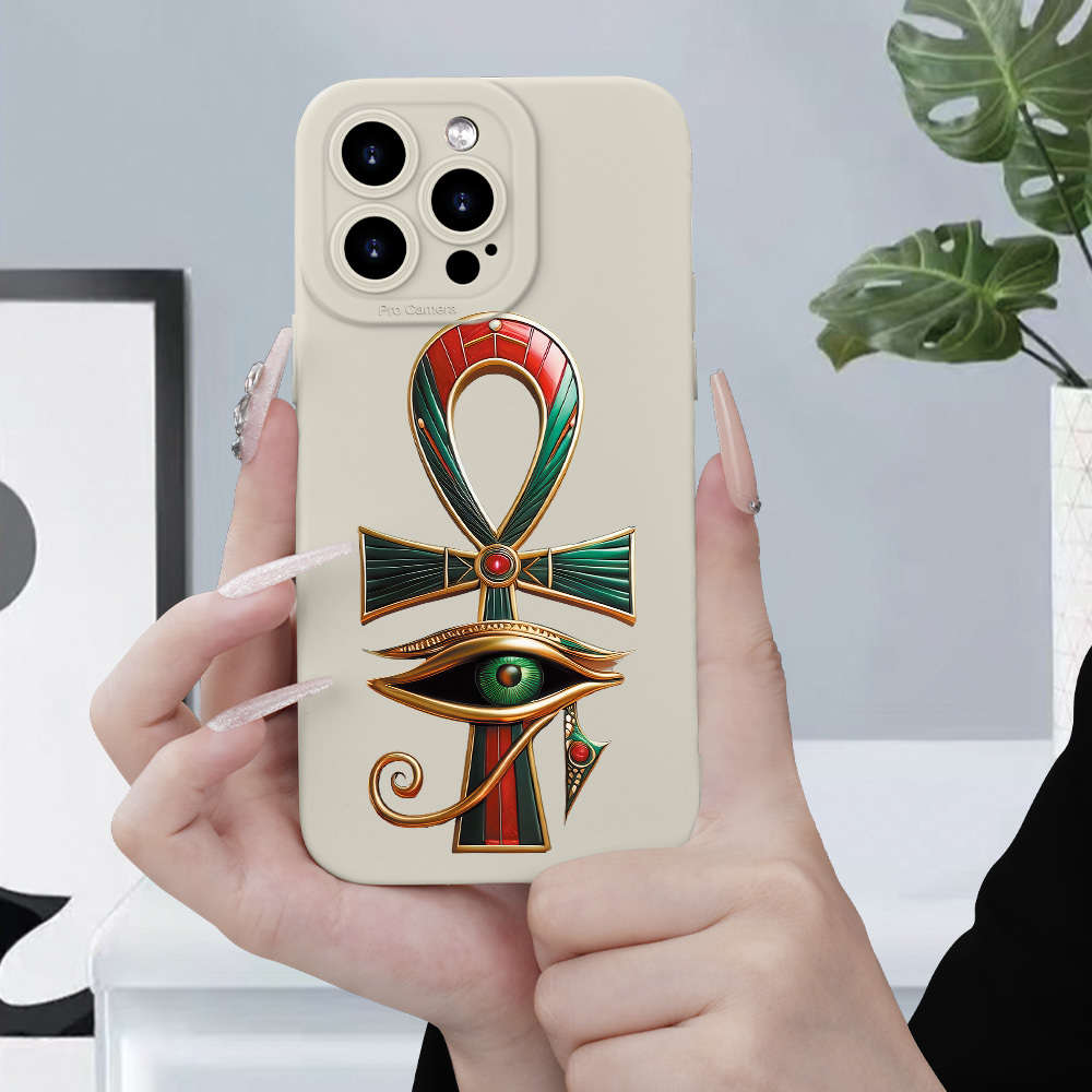 1Pc Ivory White For iPhone 16 Egyptian Symbol Phone Case