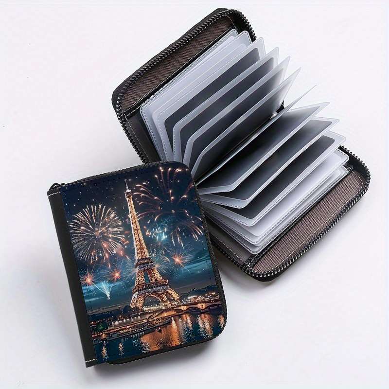 Paris Eiffel Tower Single-Sided Print Clutch Bag With 24 Card Slots And Multiple Card Inser