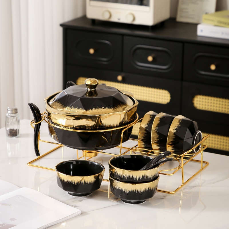 Bowl Color White 1 Soup Pot  1 Iron Rack  6 Bowls  7 Spoons