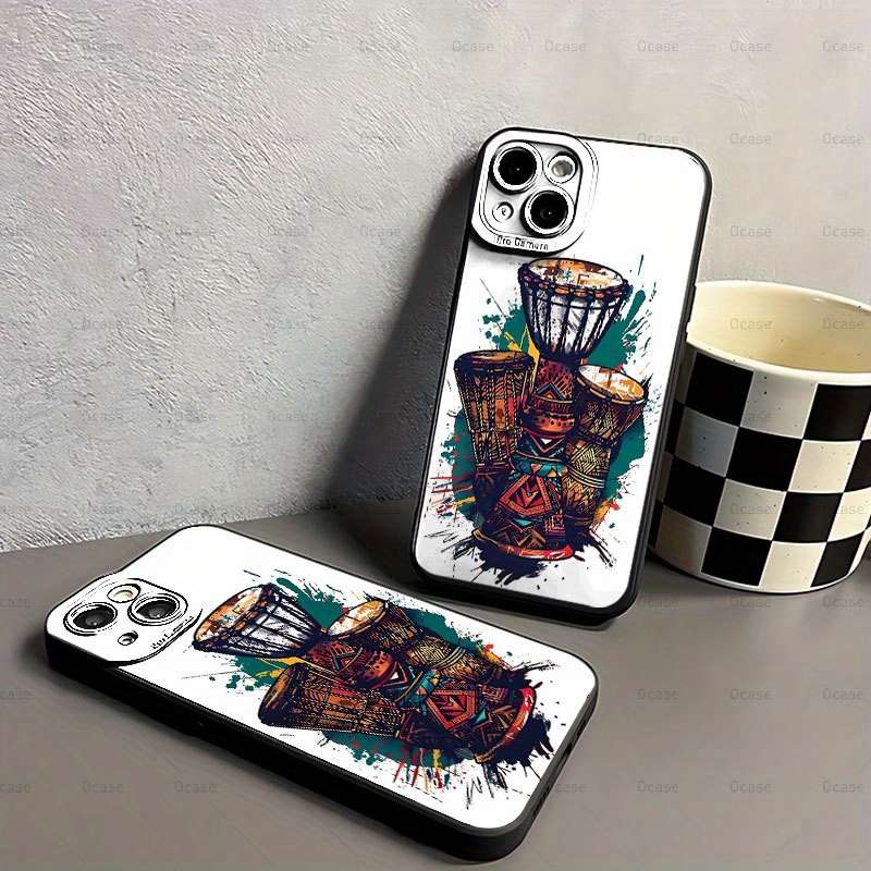 1Pc Black For iPhone 13 Mini African Drum Printing Phone Case