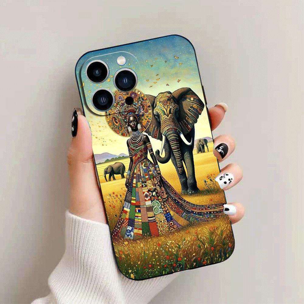1Pc Black For iPhone 14 African Design Phone Case