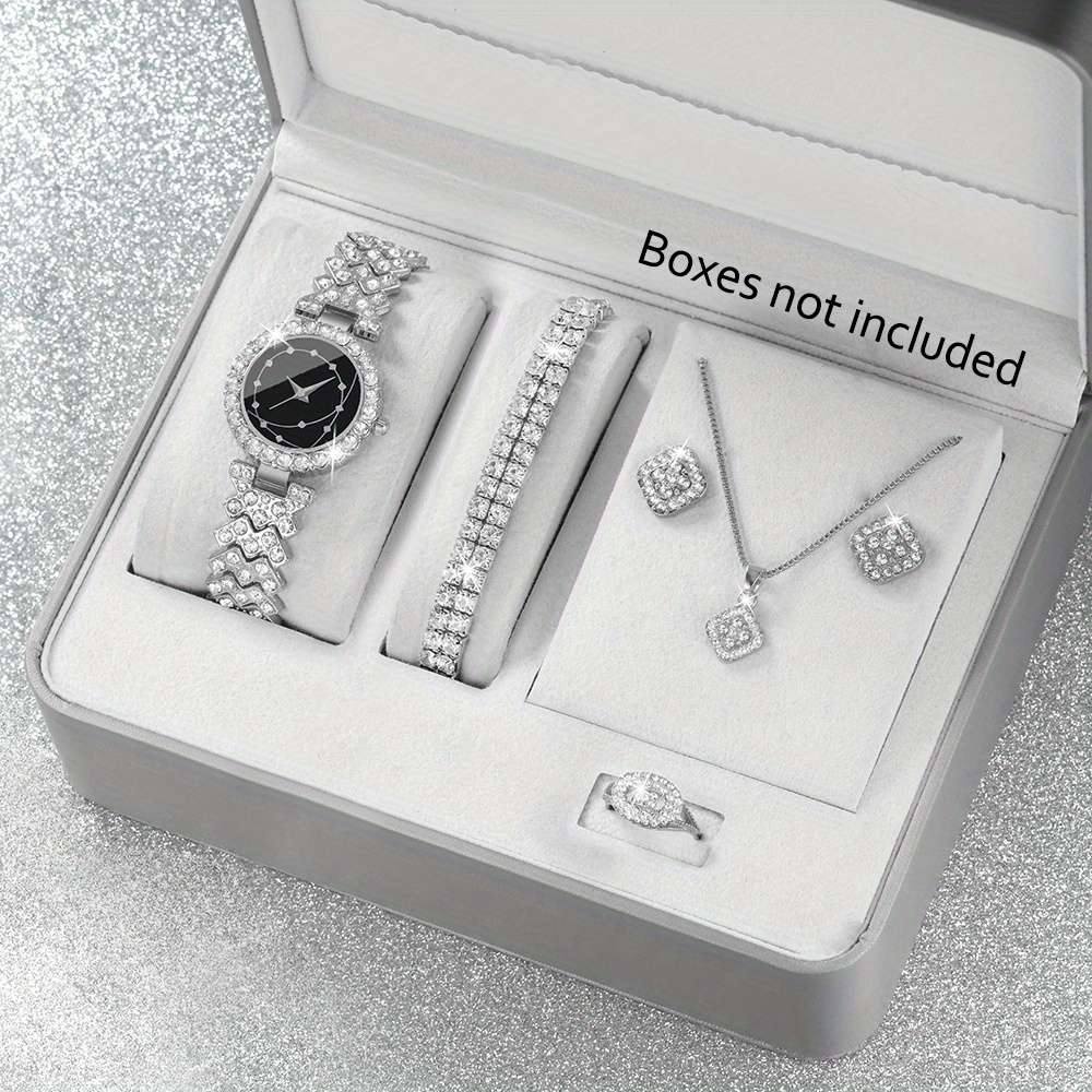 Classic Women Quartz Watch Includes Bracelet Earrings Necklace Ring Watch 6