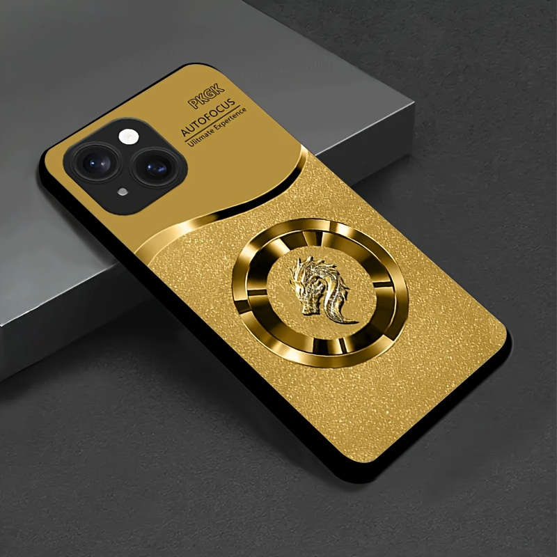 1Pc Golden For iPhone 14 Small Round Dragon Phone Case