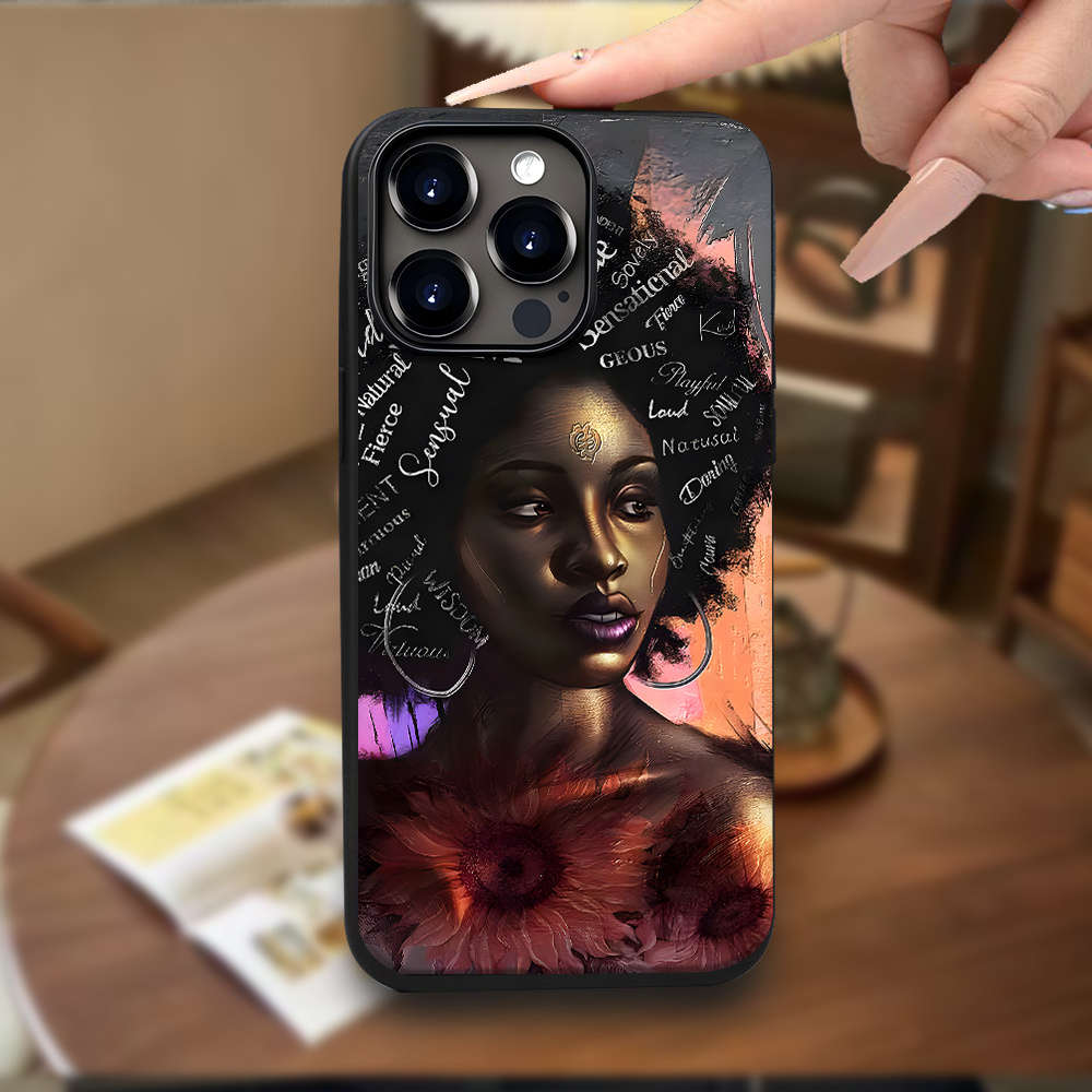 1Pc Black For iPhone 16 Plus African Queen Printed Phone Case