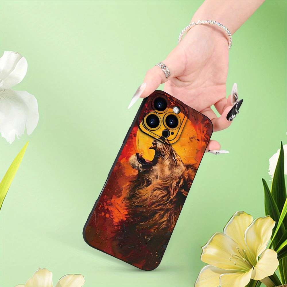 1Pc Black For iPhone 14 Plus Lion Pattern Matte TPU Phone Case