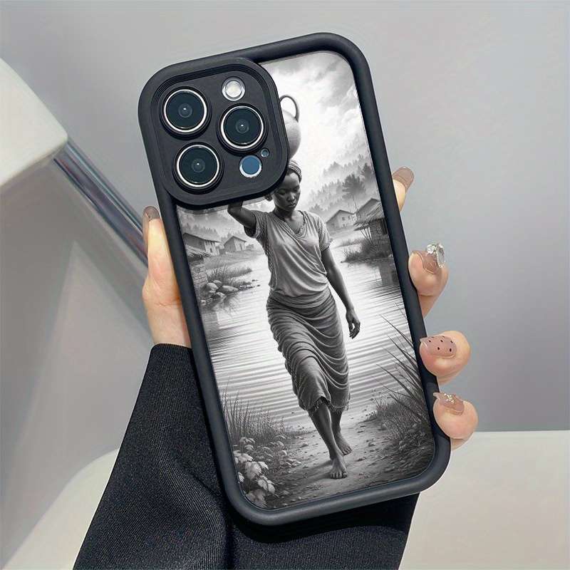 1Pc Mixed Color For iPhone 12 Mini African Woman Carrying Water Phone Case