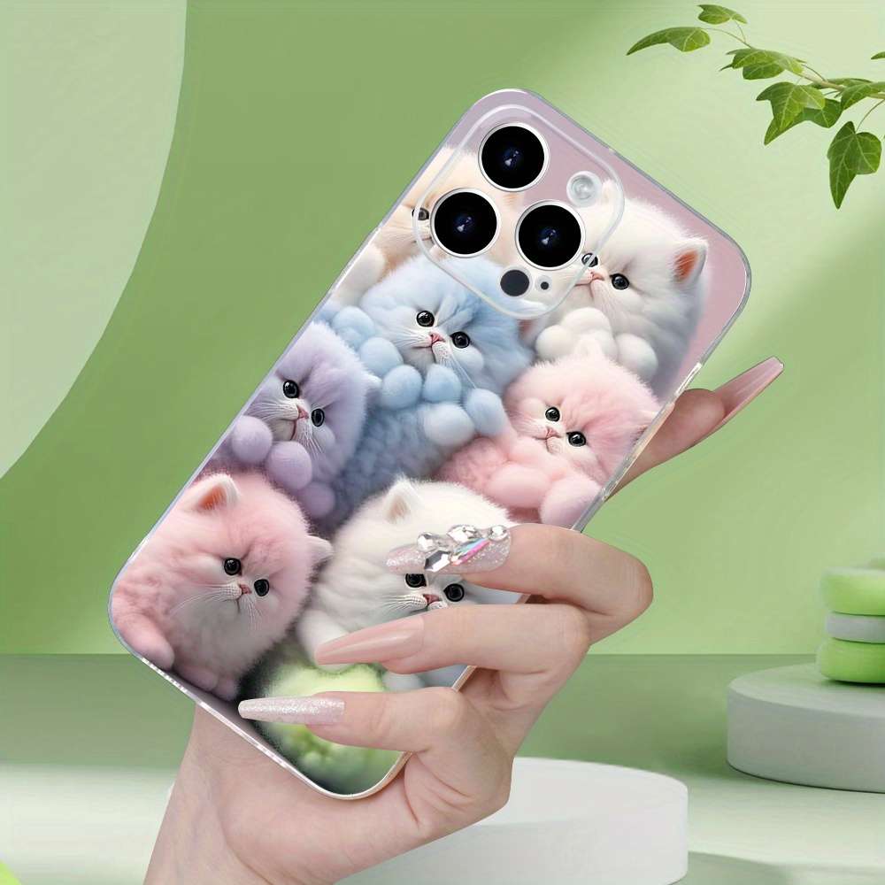 1Pc Transparent For iPhone 13 Mini Colorful Cute Kitten Phone Case
