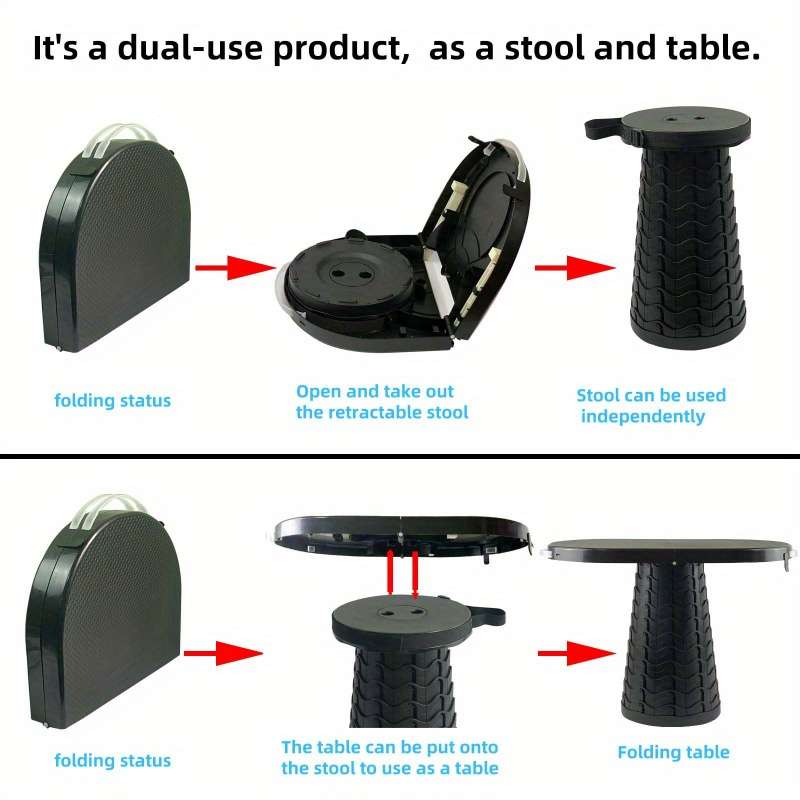 3 Level Adjustable Folding Camping Table Folding Stool Compact Portable D Black