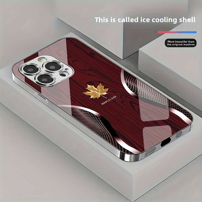 1Pc Mixed Color  For iPhone 14 Plus Golden Maple Leaf Phone Case