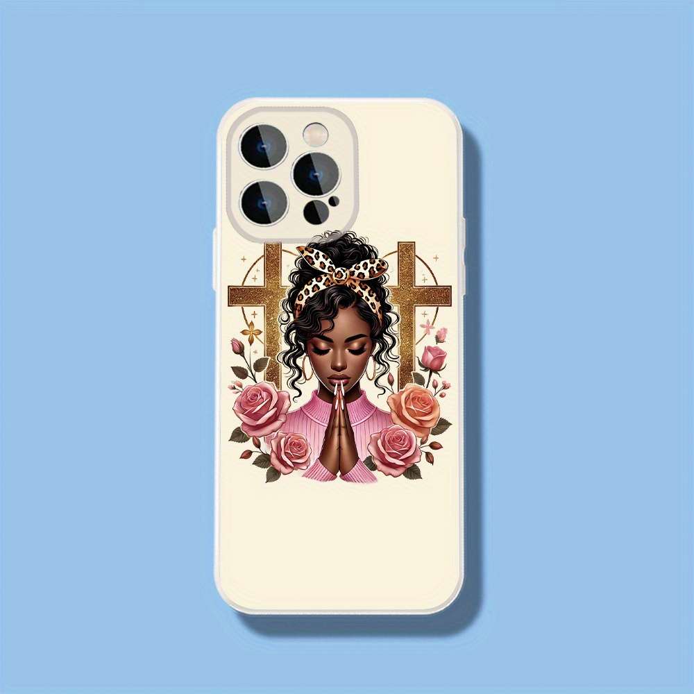 1Pc Black For iPhone 14 Plus Serene Prayer With Floral Blessings Phone Case