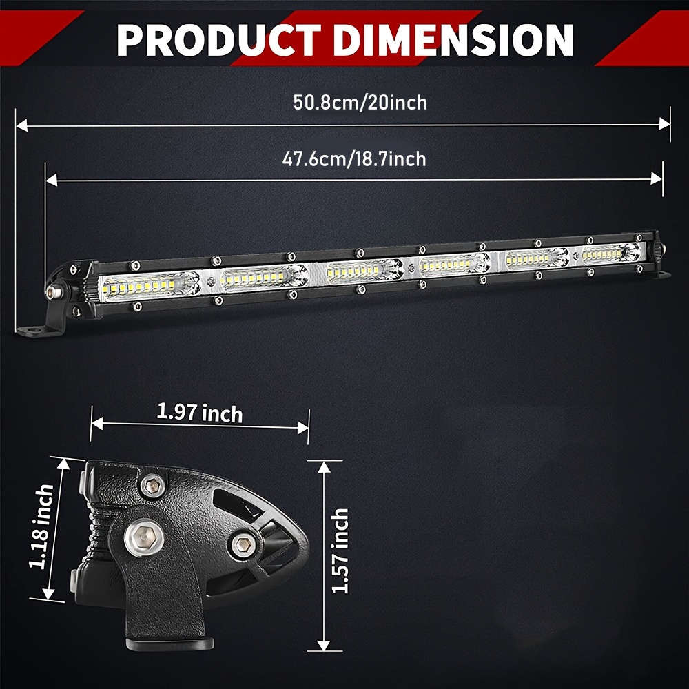 1pc 50cm LED Light Bar 180W Offroad Work Lamp Single Row 6000K White Light Die-C