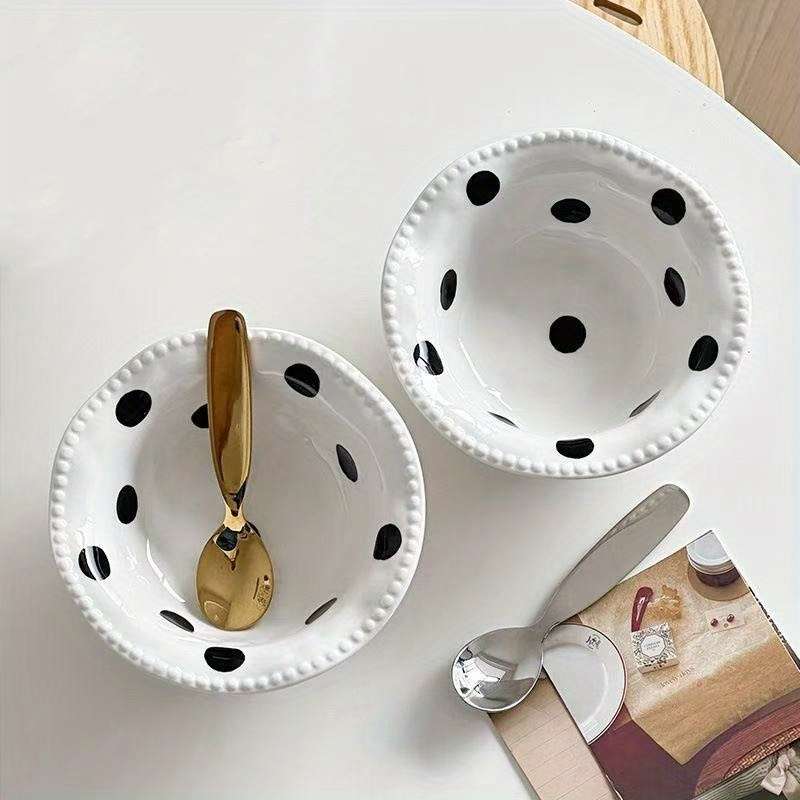 Bowl Color Black Polka Dot
