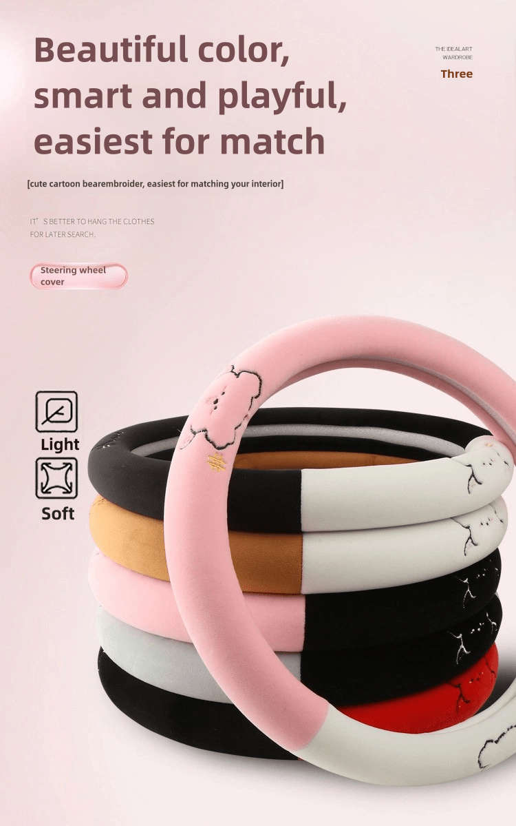 Car Steering Wheel Cover Black+Light White