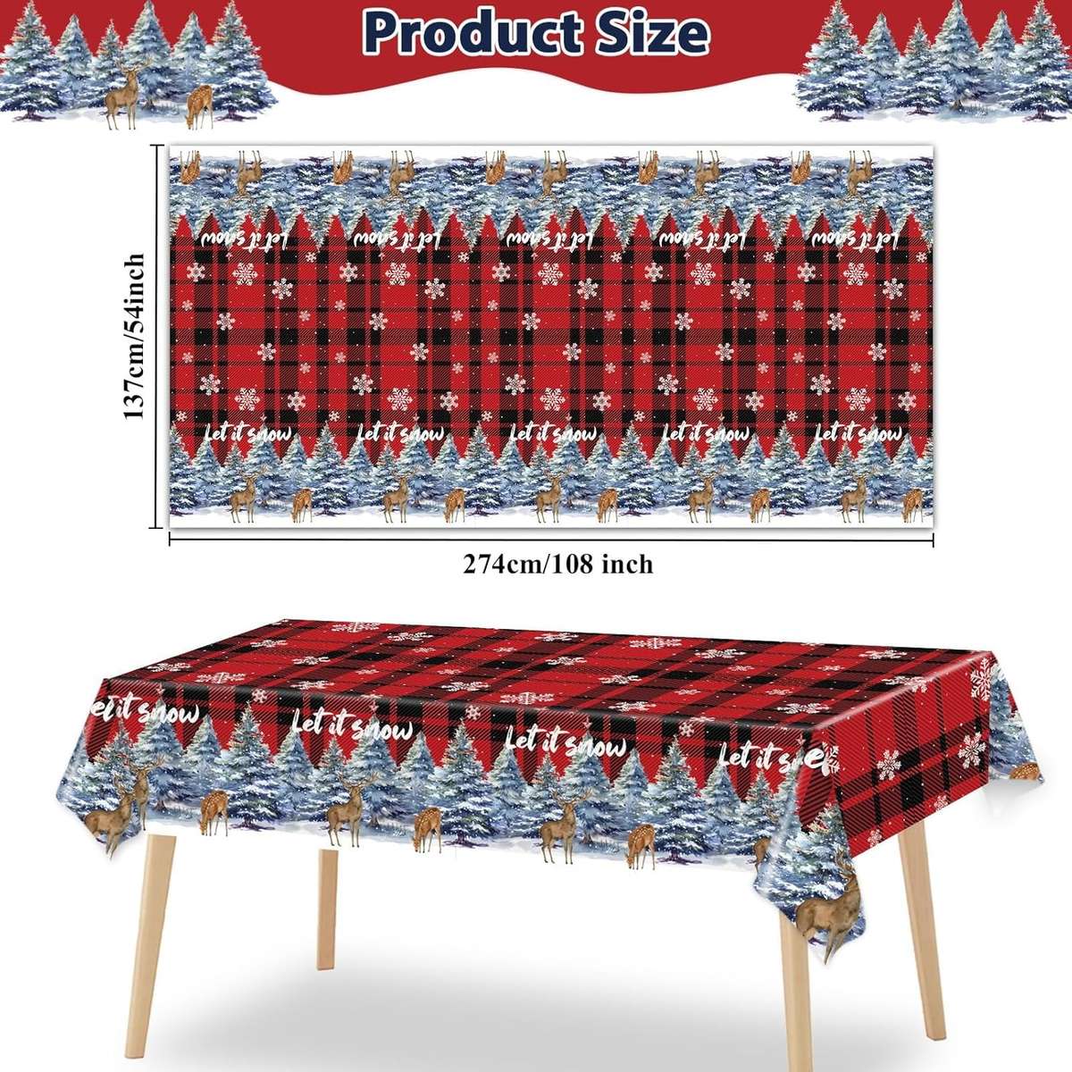 Christmas Tablecloth Color Black And Red Grid Quantity 4Pcs