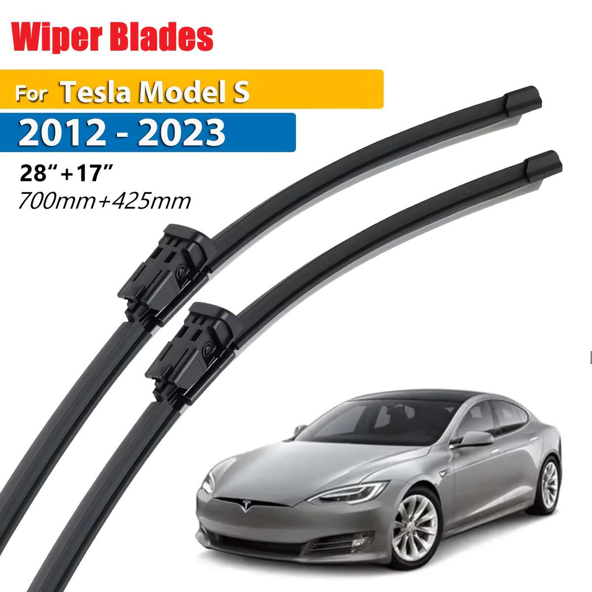Windshield Wipers Color For Tesla Model S 2012 2023 Size 2Pcs 71.12Cm 43.18Cm