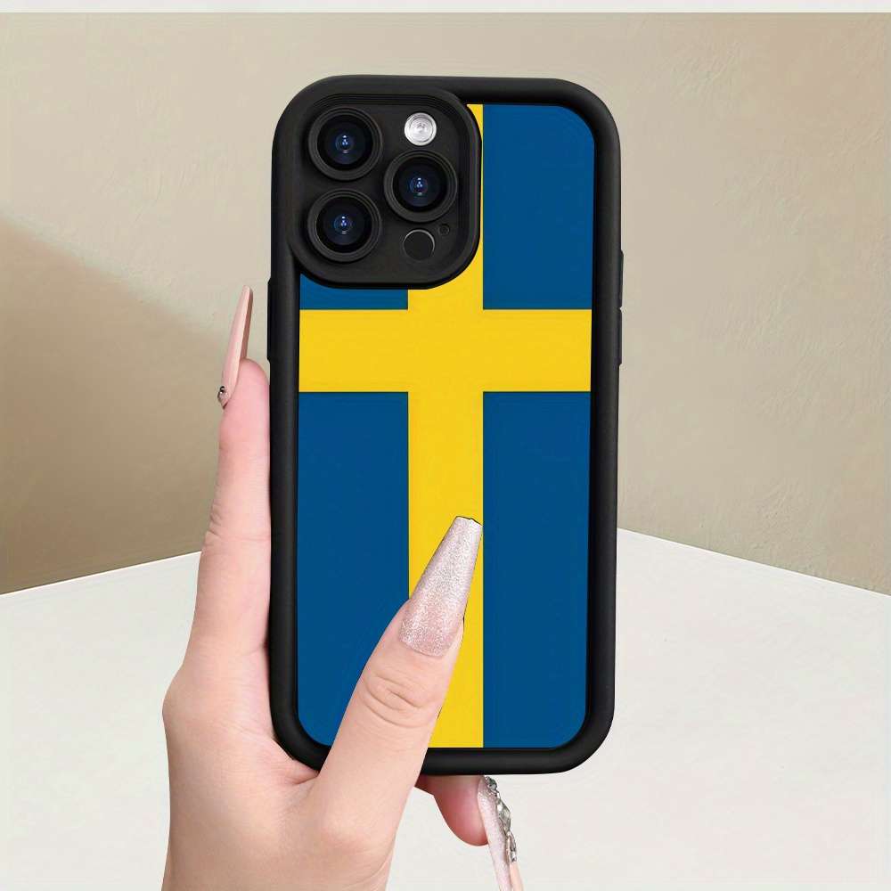 1Pc Black For iPhone SE Swedish Flag Design Phone Case