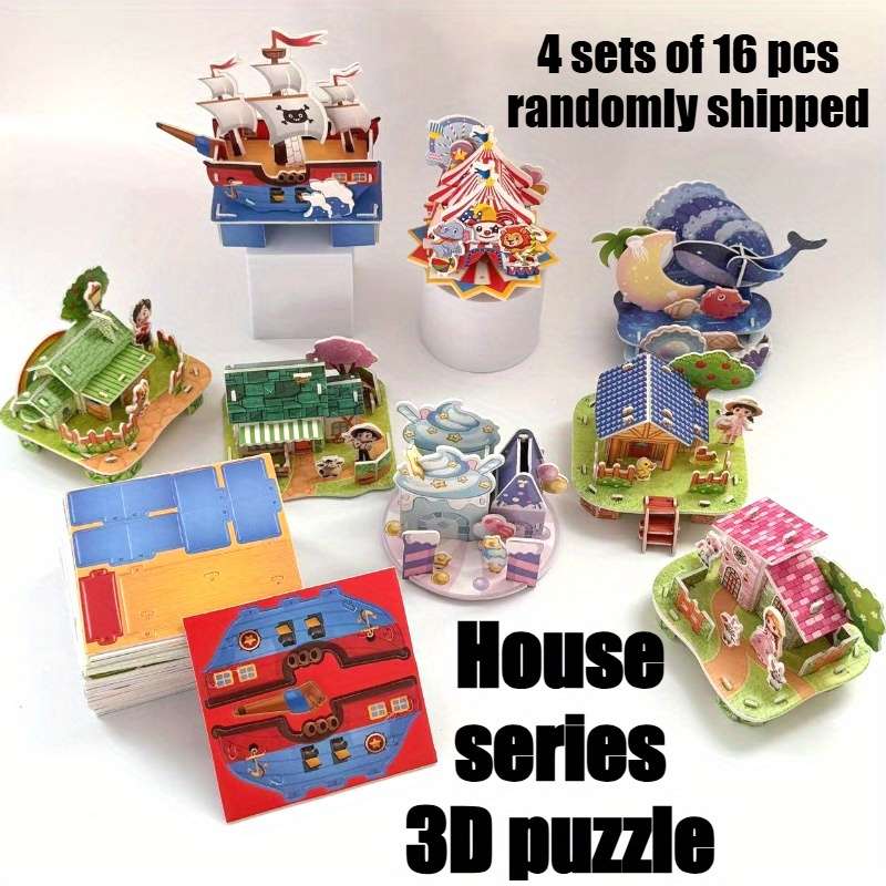 3D Building Model Puzzle Set Model Random Quantity 4 Pcs