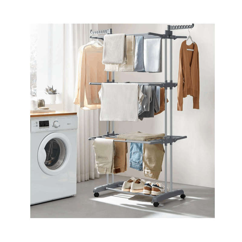 Clothes Rack Fourtier Gray Clothes Drying Rack1 Cleaning Cloth