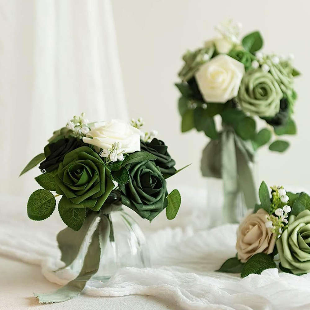 Wedding Supplies Color Green Gradient Large Rose 28Pcs