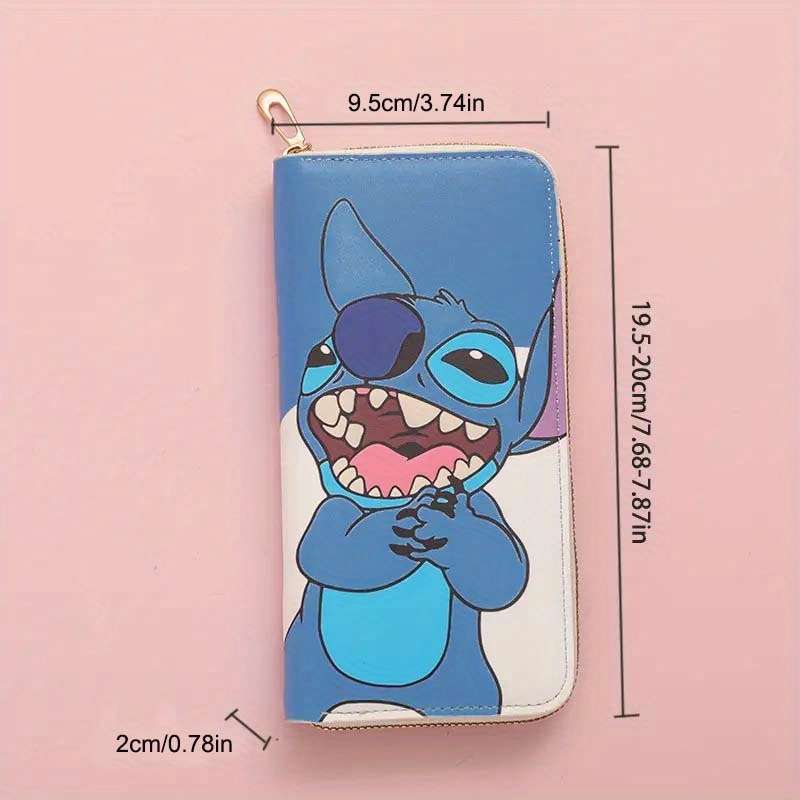 Stitch Lilo Long Zipper Walletmulti-Character Design Holiday Gift Idea Polyester Lining