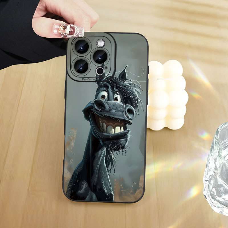1Pc Black For iPhone 14 Plus Horse Pattern Phone Case