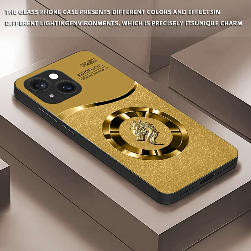 1Pc Golden For iPhone 14 Small Round Dragon Phone Case