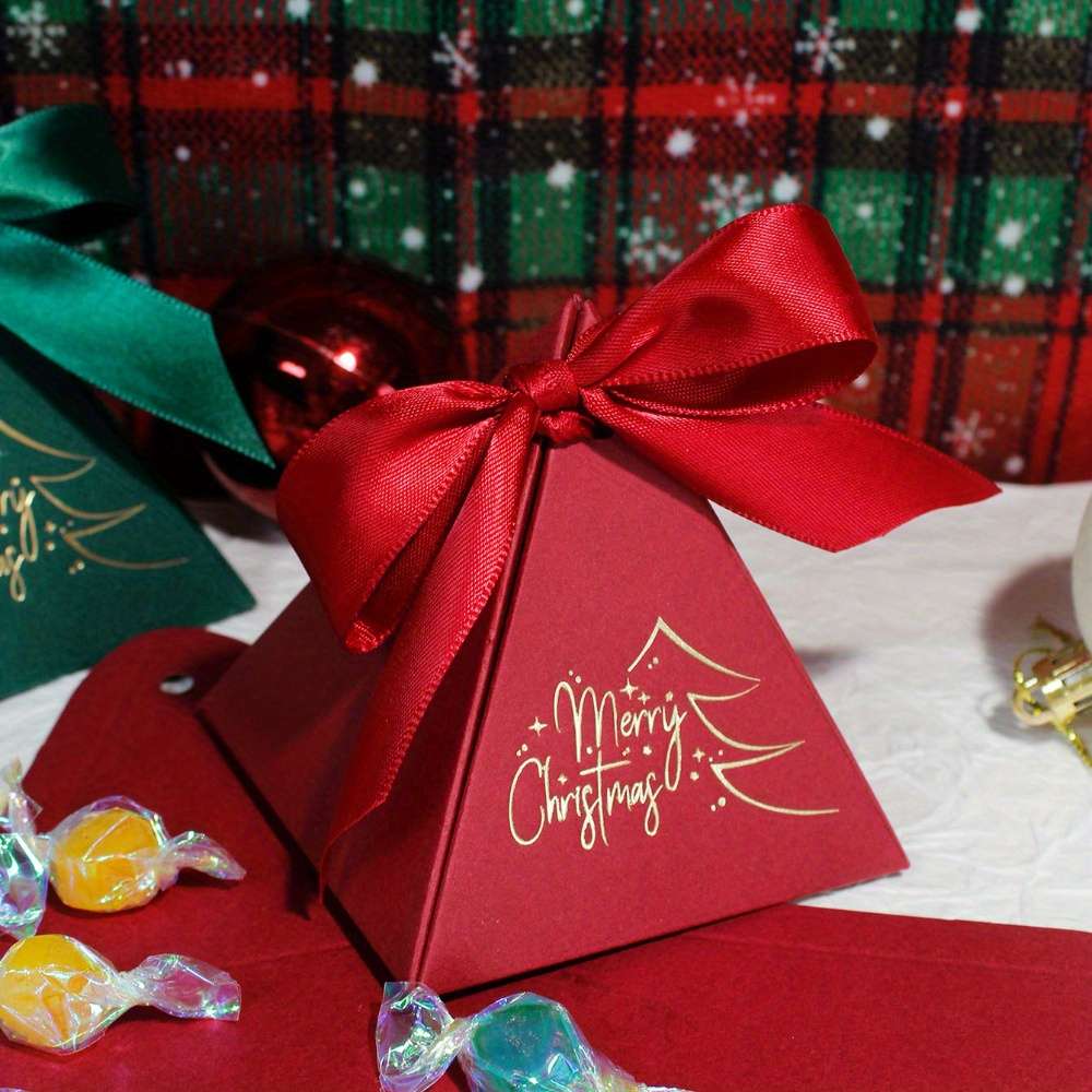 Christmas Gift Boxes Color Green Box-Green Ribbon Size 7.5X7.5X7.5Cm-10Pcs