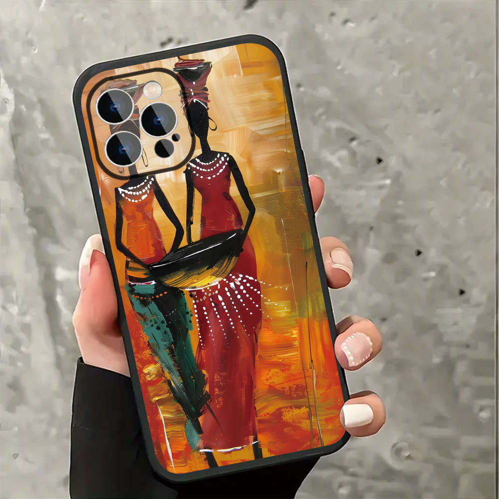 1Pc Ivory White For iPhone 16 Pro Max Traditional African Women Phone Case