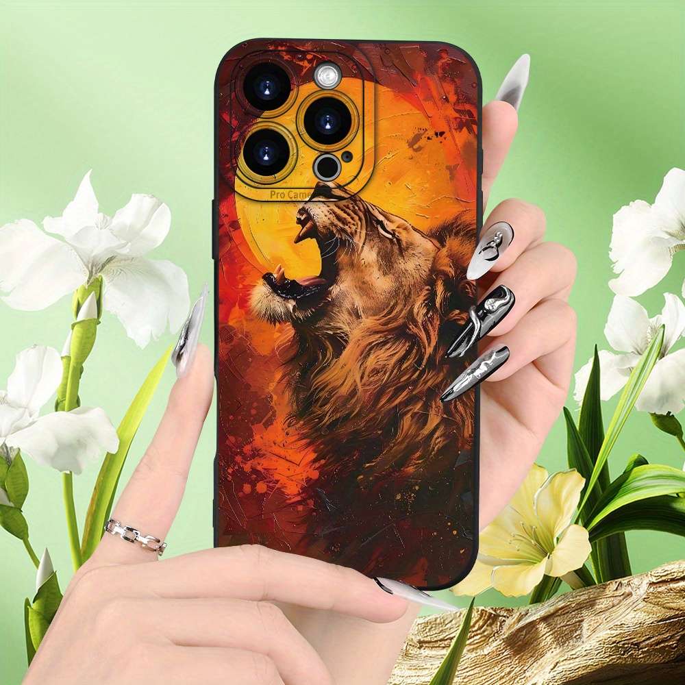 1Pc Black For iPhone 14 Plus Lion Pattern Matte TPU Phone Case