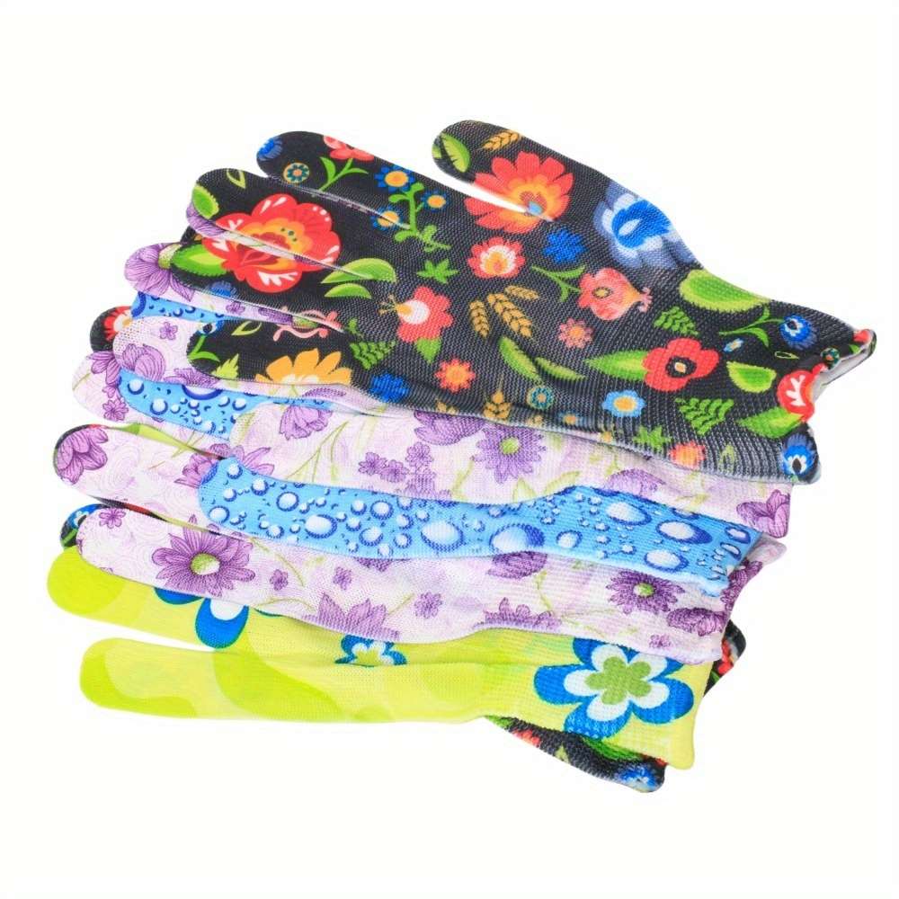 5 Pairs Flower Leopard Texture Size L Household Cleaning Gloves