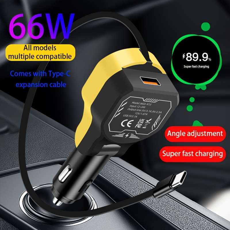Durable This Expandable Data Cable Car Charger Features 1 To 2 Design Super