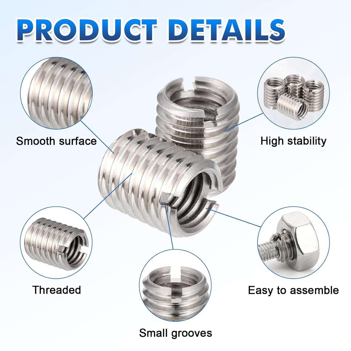 20-Piece Set Of 12mm Stainless Steel M10 to M8 Thread Converter