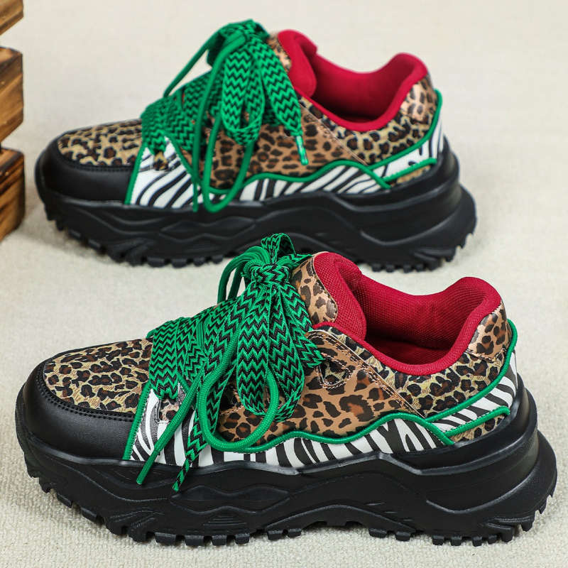 Women S Sneakers Color Leopard Print On Green And Black Base Sizeuk 4