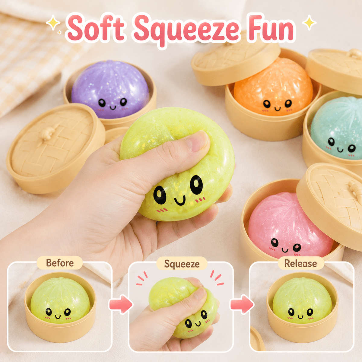 Squeezable Toys Color Random Colors And Styles Style 1 Set1 Bun Toy 1 Steamer