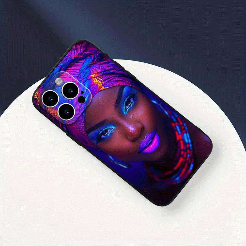 1Pc Black For iPhone 15 Plus African Beauty Featuring Headwraps Phone Case