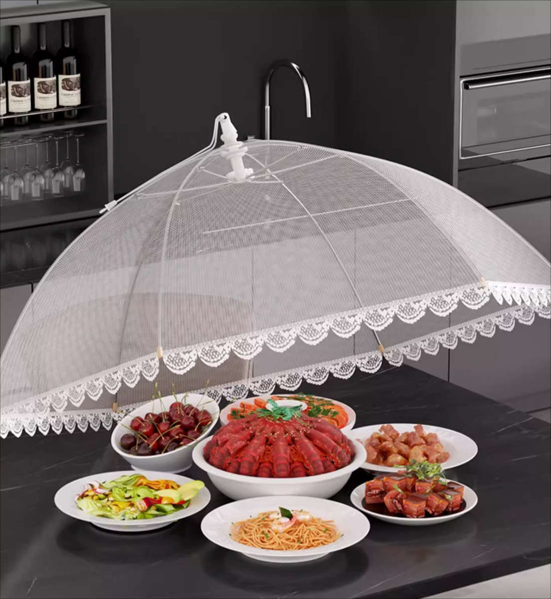 Food Cover Color White  60X40Cm  Rectangular Quantity 3Pcs