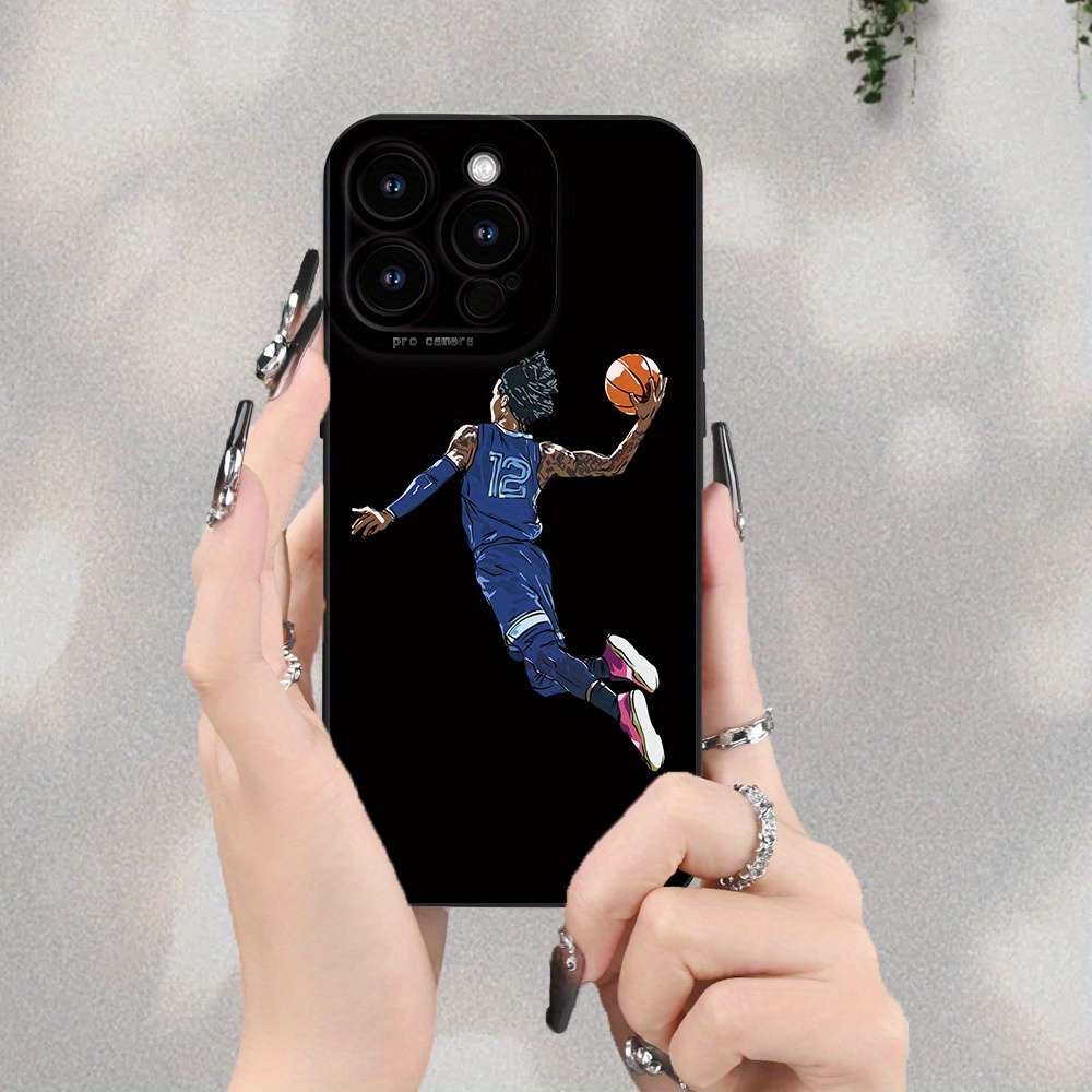 1Pc Black For iPhone 14 Plus Basketball Star Printed Phone Case