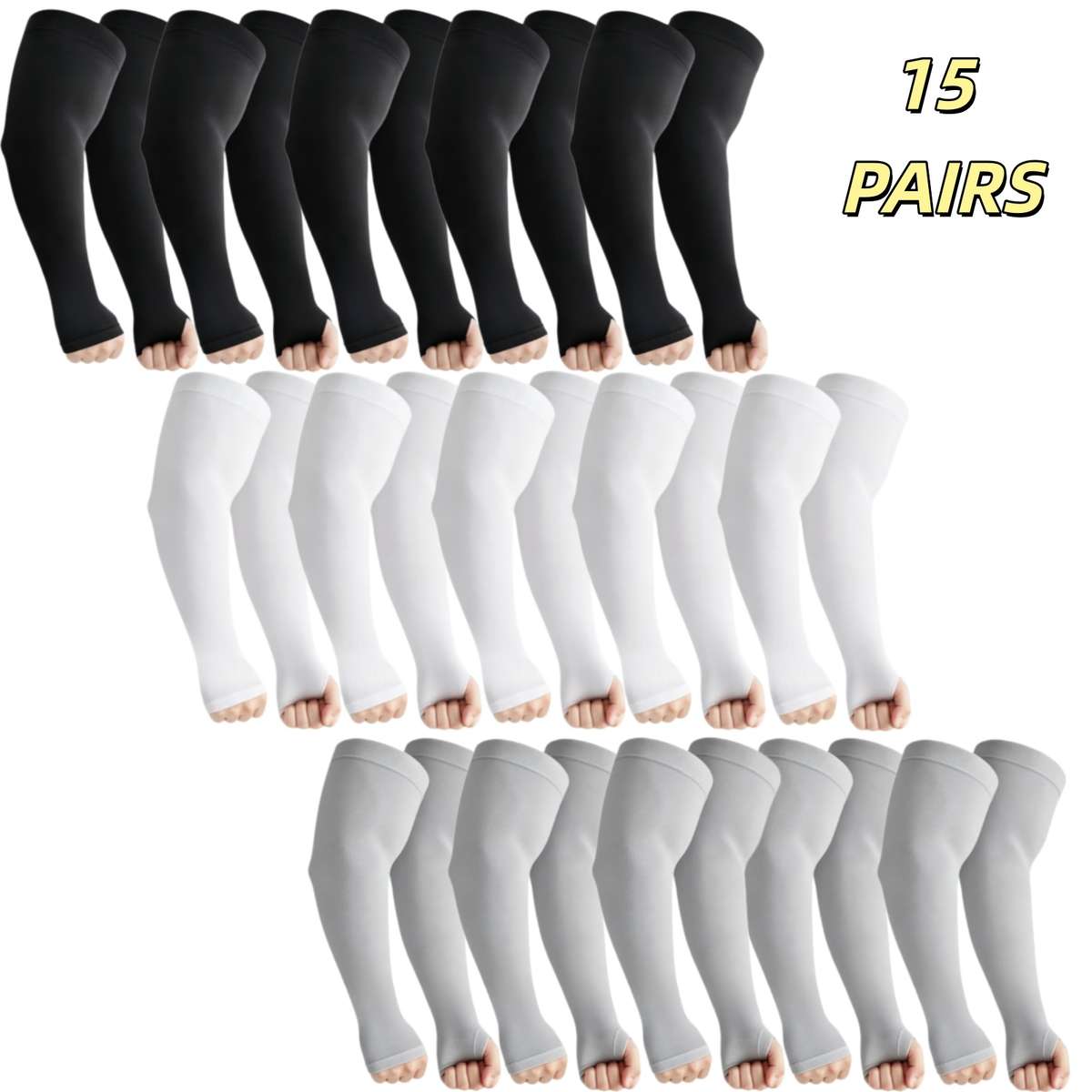 Sunscreen Sleeves Color 15 Pairs 5 Black 5 White 5 Gray