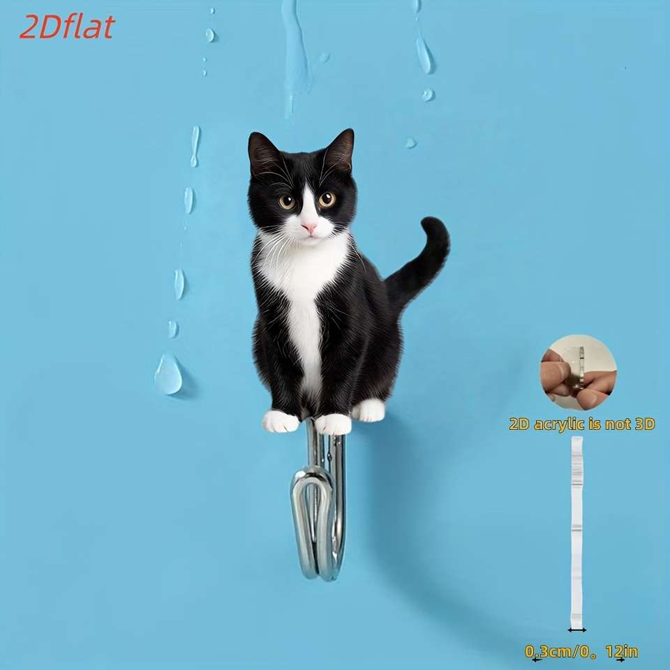 Cute Black White Kitten Wall Hook With Adhesive Backing No