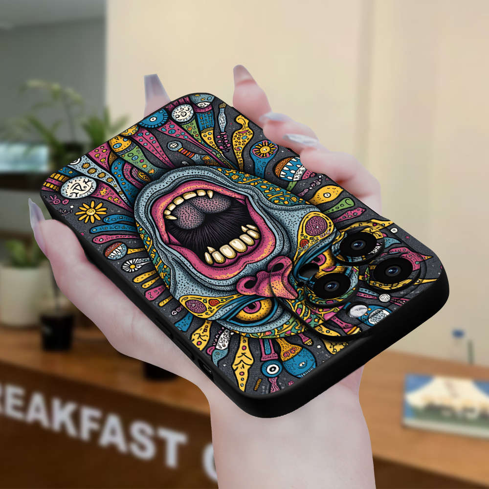 1Pc Black For iPhone 15 Colorful Mask Phone Case
