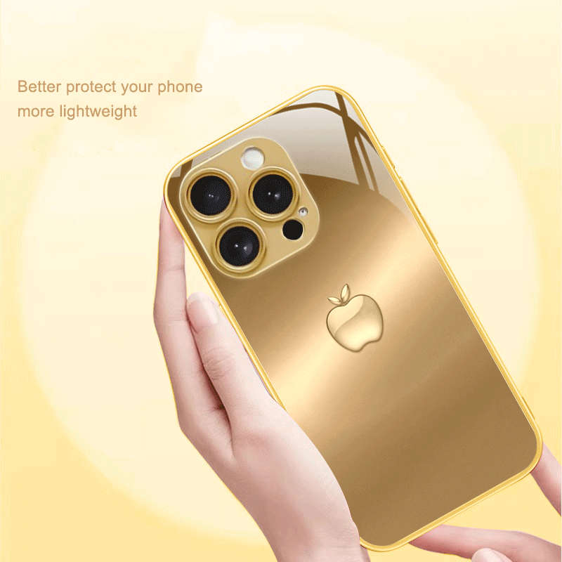 1Pc Golden For iPhone 14 Pro Max Golden Apple Pattern Phone Case